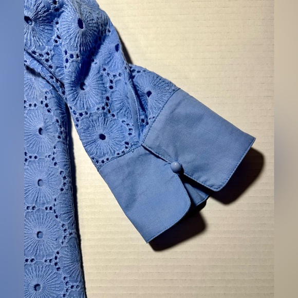 Appleseed’s Women’s Eyelet Tunic Side Slits V Neck Vista Blue Embroidered Small - Picture 7 of 11